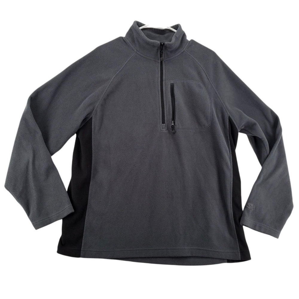 Starter Mens Quarter Zip Fleece Pullover Grey Black Colorblock Size M RM35441